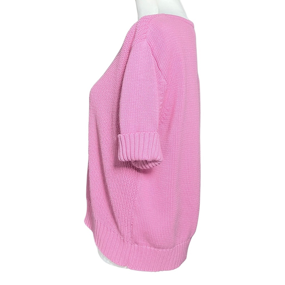 Vintage 90s 100% Cotton Pastel Pink Short Sleeve Sweater M/L Crazy Horse, Preppy - Picture 3 of 9